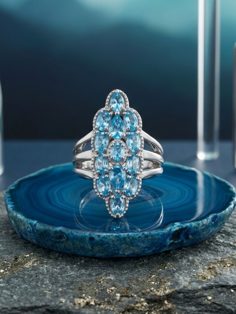 Cambodian Blue Zircon Platinum over Sterling Silver Ring 4.10 CTW